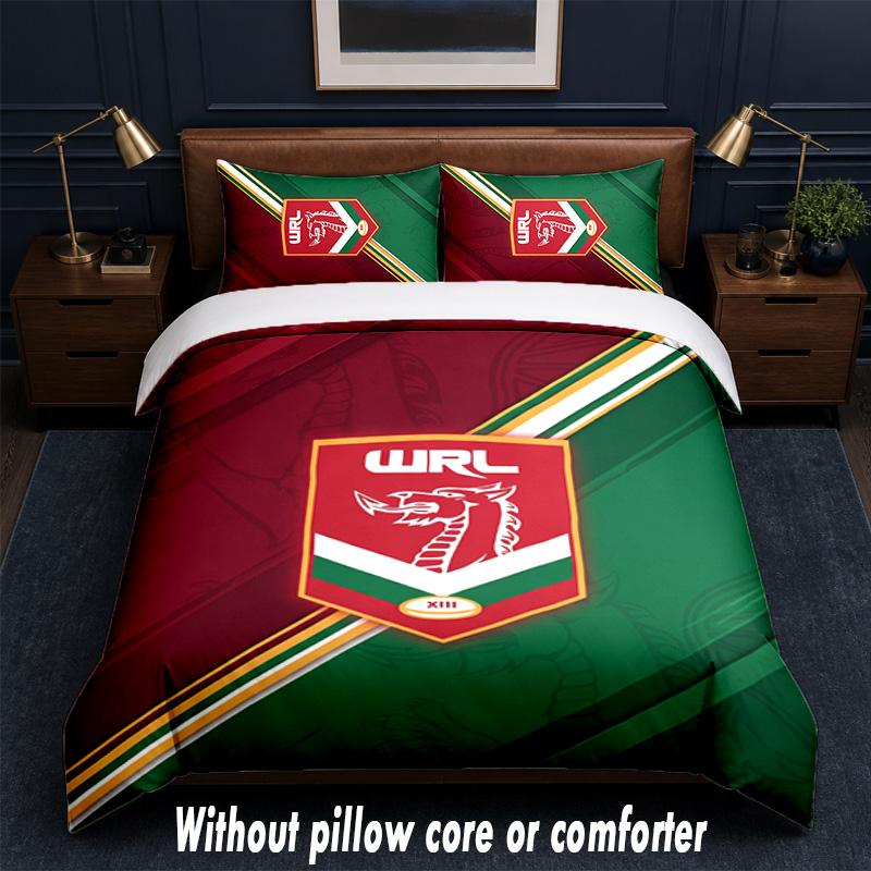 Wales Rugby Design Bed Bedding Set 1 Duvet Cover + 2 Pillowcases Soft Breathable Household Bed Linens