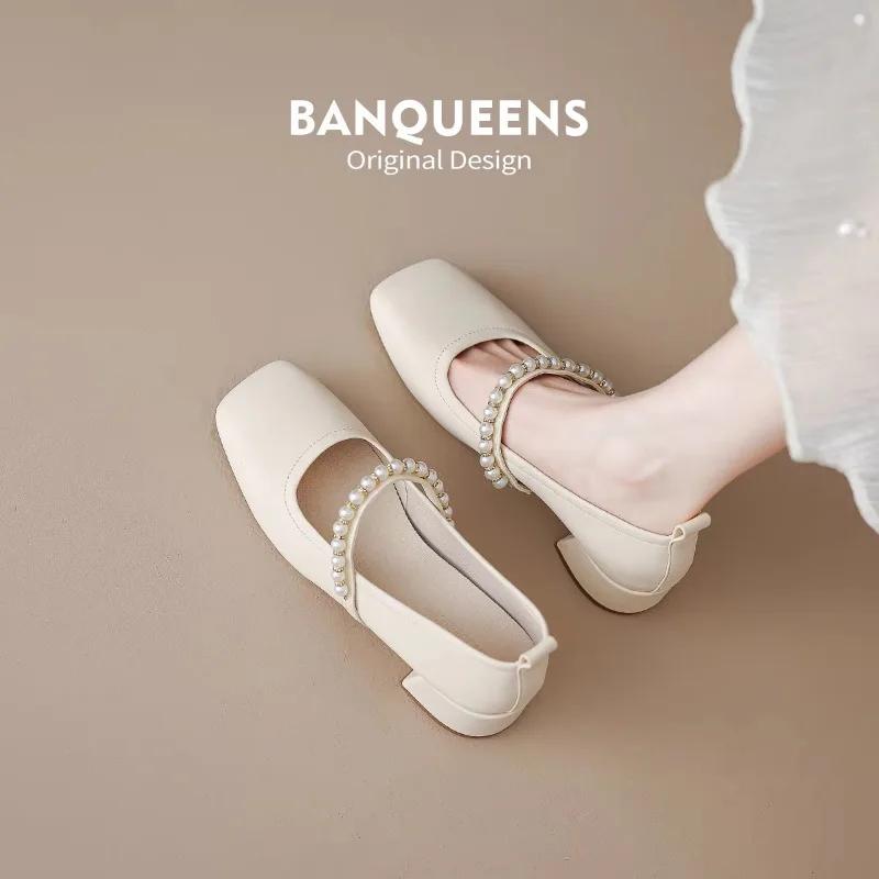 Мода 2024 Новая весна Винтажные туфли Мэри Женские на среднем высоком каблуке Сказочные женские Мягкие туфли на высоком каблуке Молочные туфли Неуклюжие туфли