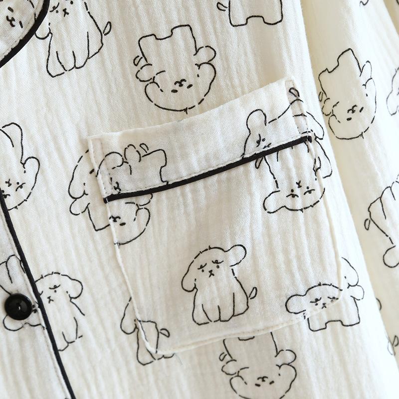 2026 Новый Весенне-Осенний Женский Пижамный Комплект 100% Хлопок Креп Милый С Длинным Рукавом Брюки Двойка С Принтом Свободный Домашний Фьюри