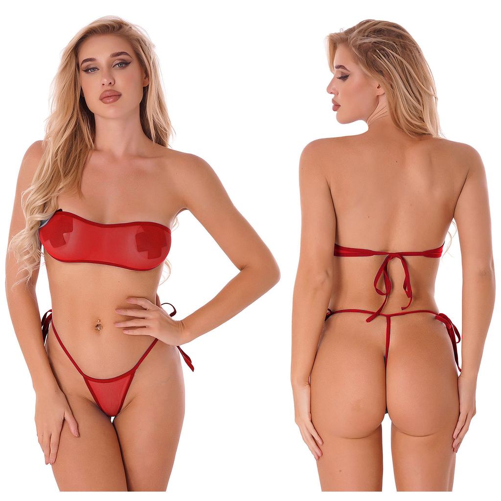 Женский комплект микро-бикини, мини-треугольные топы, стринги, купальный костюм, пляжная одежда