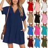Women's Fashion Smock Casual Short-sleeved V-neck T-shirt Dress Holiday Beach Dress