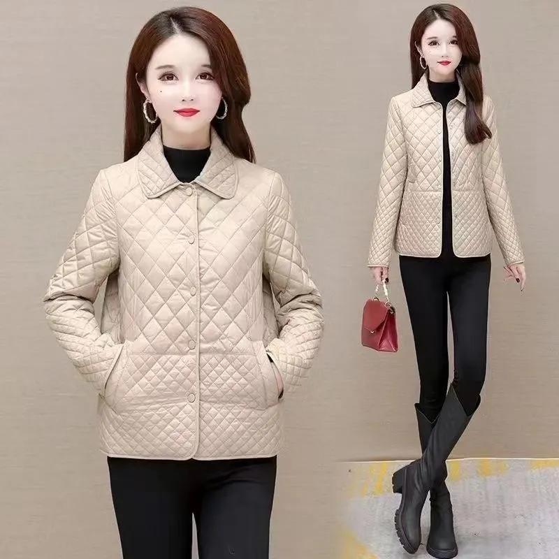 Small Diamond-shaped Lightweight Cotton-padded Jacket for Mothers In Winter Loose, Light and Short Cotton-padded Jacket for Women
