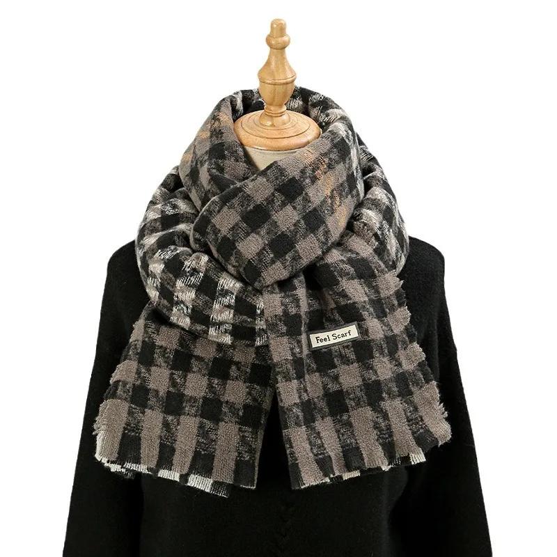 Vintage Classic Women's Thousand Bird Checkered Scarf Thick Winter Atmosphere with Neck Warmers Elegant Scarves Accessories Gift