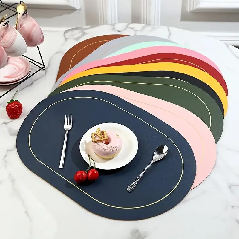 1/4/6pcs,PU Placemats,Dining Table Waterproof Non-Slip Table Mat,Heat Insulation Leather Place Mats Set,Nordic Style Cup Mat