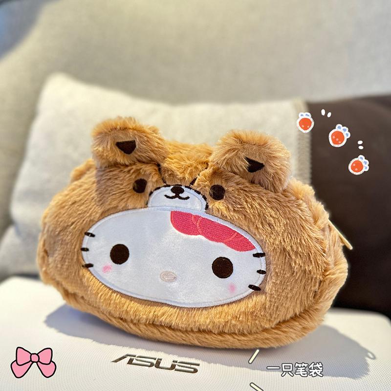 Пенал Hello Kitty Большой вместимости Плюшевый пенал-подставка Hello Kitty Сумка для хранения Hello Kitty Сумка для макияжа Косметичка Органайзер для стола