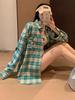 Women's Green Plaid Long Sleeve Casual Blouse - Lightweight, Loose Fit for Spring, Summer, and Autumn