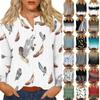 Жен. Футболка Футболка С принтом Пуговицы Длинный рукав Повседневные Выходные Мода Классический V-образный вырез Обычный Верх