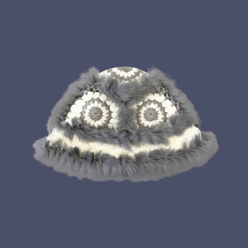 Ethnic Lion Dance Beanie Fluffy Rabbit Fur Chinese National Style Winter Warm Knit Hat
