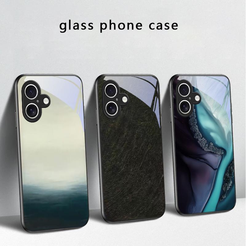 Текстура текстуры коры Для iPhone 17 Air 16 E 15 Plus 14 Pro Max 13 12 mini 11 5 6 7 8 Plus XR XS Max SE Черный стеклянный чехол для телефона