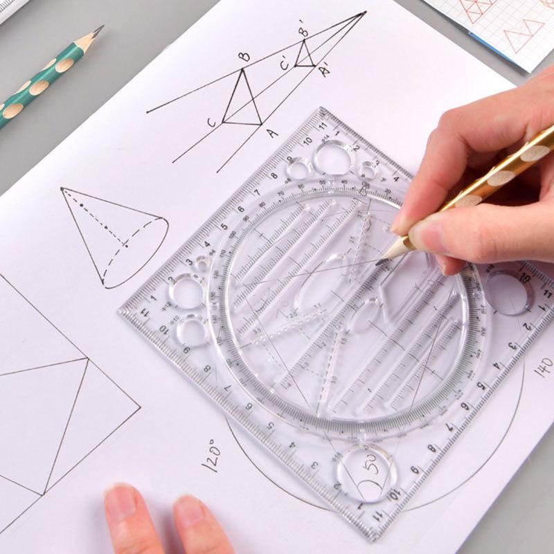 Multifunction Rotatable Drawing Template Art Design Construction Architect Stereo Geometry Circle Drafting Measuring Scale Ruler