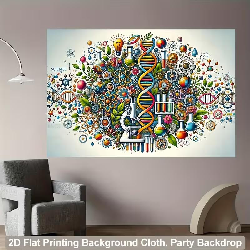 Colorful DNA Science Backdrop, STEM Education Classroom Photography Background