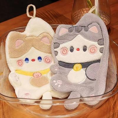 Кухонное полотенце для рук в форме мультяшного кота, высокоабсорбирующее воду, коралловый флис, многоразовое использование в ванной комнате