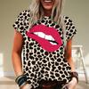 Летняя женская леопардовая футболка с коротким рукавом и круглым вырезом, свободная футболка с принтом сексуальных губ 3D, женская уличная футболка, топ