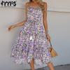 YYFS Women's Fashion Summer Spring Flower Pattern Print Sleeveless Suspenders High Waist Casual Dresses
