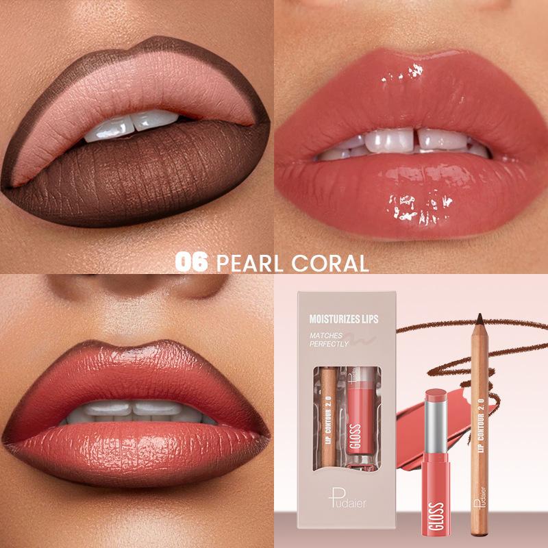 2 шт. набор помад-блесков для губ с эффектом водного света, с глянцевой блестящей желейной помадой и матовой подводкой для губ, контурный макияж