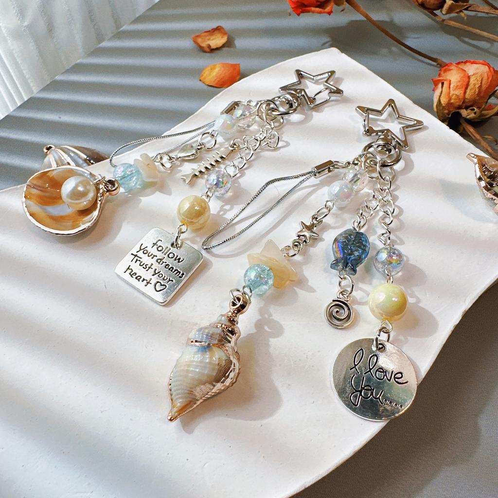 Pearl Bag Charm Natural Star Key Ring Seashell Keychain Bohemian Boho Phone Lanyard For Phone Lanyard Travel Keys