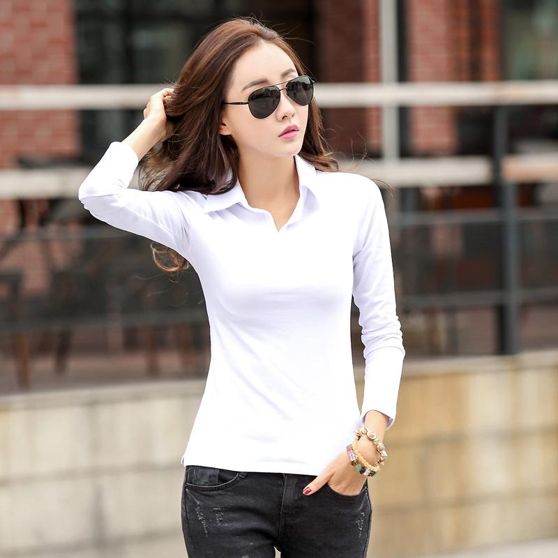 Spring and Autumn Women's Blouse Fashion Slim Lapel Long Sleeve Top Bottom Shirt