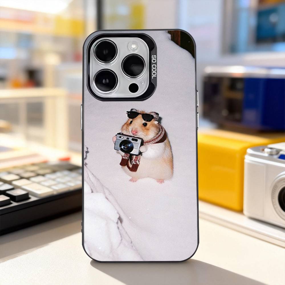 Милый Чехол для Телефона с Животным Хомяком Для iPhone 17,16,15,14,13,12,11,Pro,XS,Max,Plus,Mini,SE4,E Черный Матовый Ударопрочный Чехол