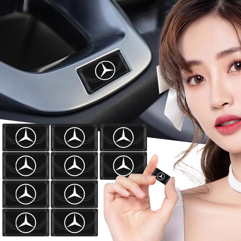 2/5/10Pcs 2025 Fashion New Car Logo Emblem 3D Stickers Carbon Fiber Steering Wheel For Mercedes Benz B R G Class GLK GLA C200 E200 C200L S400