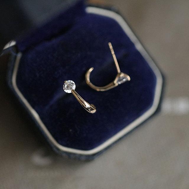 Аутентичные серьги-гвоздики из стерлингового серебра 925 пробы в европейском стиле с простым кристаллом и дугой, женские серьги-гвоздики в стиле панк, хип-хоп, вечерние, 14-каратное позолоченное ювелирное изделие, подарок