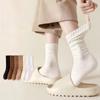 6 Pairs Cotton Middle Tube Socks Solid Color Cuffs Ruffles Socks New Knitted Long Socks  Fall Winter