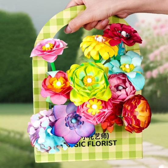 Magic Petal Flower Kit DIY Paper Flower Bouquet Kit 3D Dyed Blossoms with Colorful Petals Educational Floral Art Craft for Kids