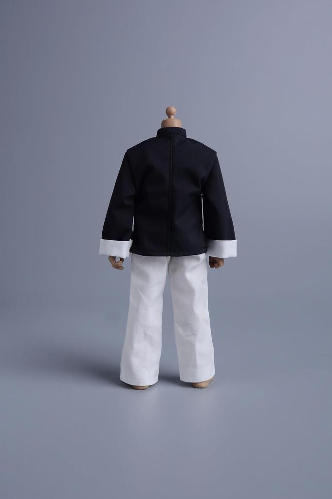 112 Scale Male Female Universal Movable Action Figure Costume Tang Suit, 6 Inch Tunic Suit, Kung Fu Suit, Chinese Suit, Black and White (body, Head,