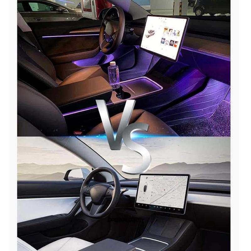 Для TESLA Model 3 Model Y Интерьер 64-цветная лампа Автомобильный светодиодный атмосферный свет с управляемым через приложение неоновым освещением