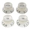 Musiclily Pro Metric Guitar Reflector Knob 2 Volume 2 Tone for Imported Guitar Split Shaft Pot Top of SG, White/Silver (Set 4)