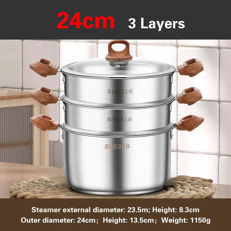 Утолщенные кастрюли из пищевой нержавеющей стали 316 Бытовая газовая индукционная плита Специальная кастрюля для супа Кастрюли для приготовления каши Пароварка