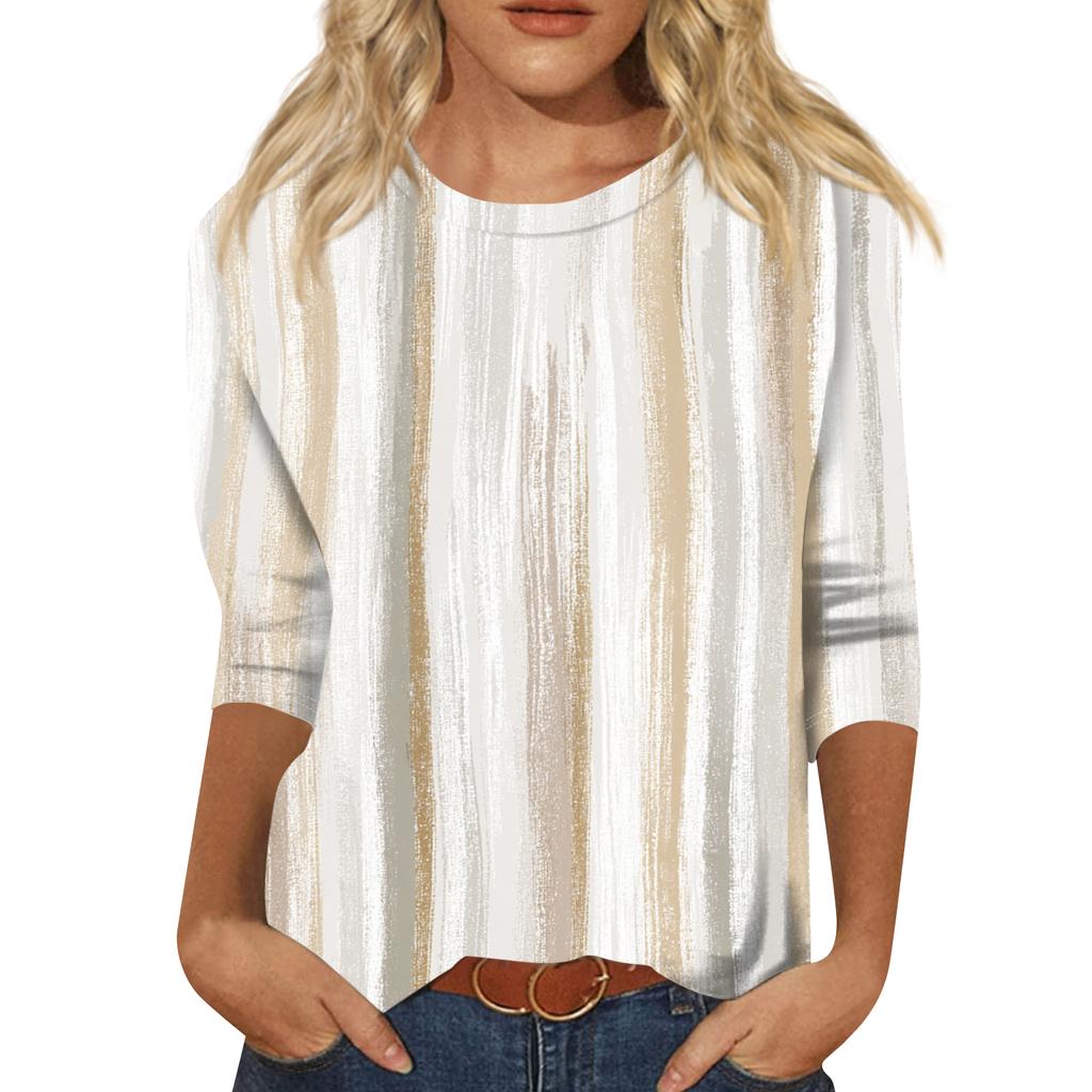 Женская модная повседневная футболка с круглым вырезом, рукавом три четверти и градиентным принтом