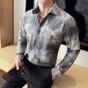 Мужские социальные рубашки в британском стиле с модным принтом и длинным рукавом, мужская классическая рубашка, облегающая универсальная деловая официальная одежда, блузки для мужчин