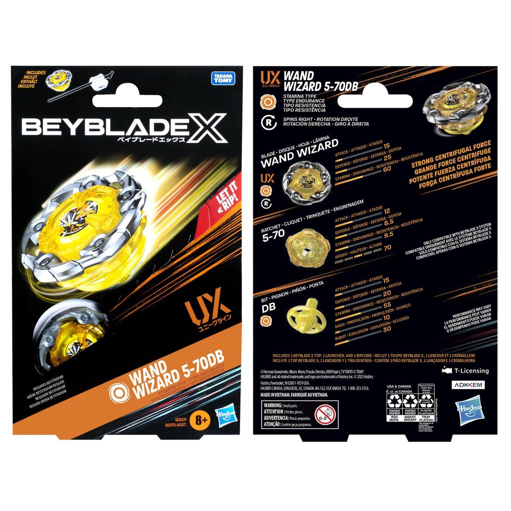Beyblade X Wand Wizard UX Starter Pack Set with Stamina Type Top and Genuine Takara Tomy Battle Tops for Boys and Girls 5-70DB Launcher; Game/Toy 8+