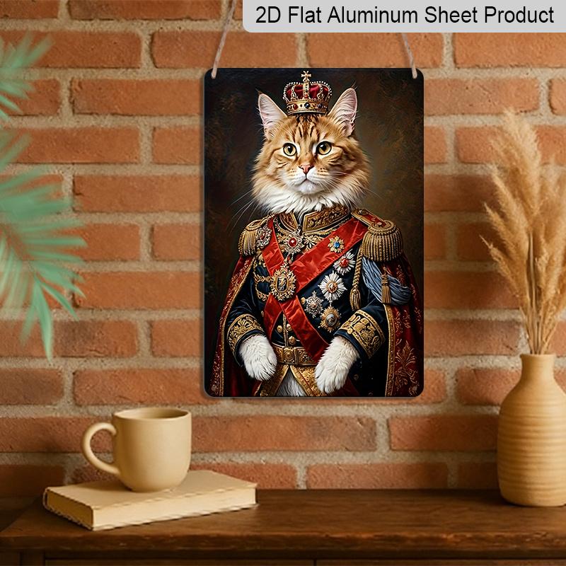 2D Flat, 1pc, Royal Maine Coon Cat King Metal Aluminum Sign - Retro Funny Cat Lover Wall Decor Does Not Need Electricity, Perfect for Country Yard