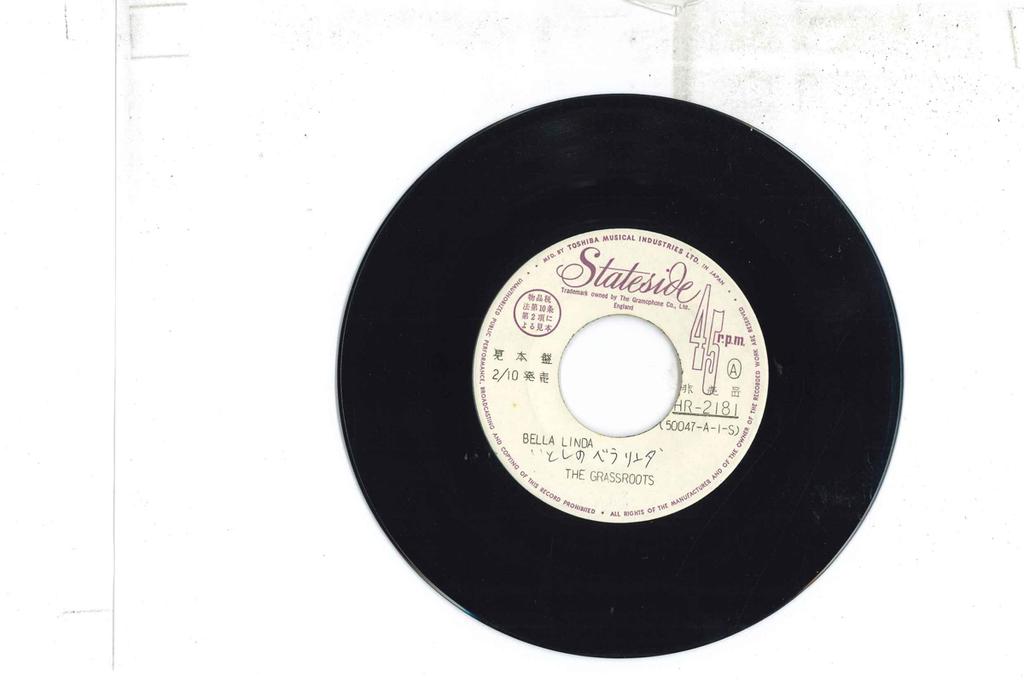 7-дюймовая пластинка GRASS ROOTS Bella Linda Hot Bright Lights HR2181PROMO STATESIDE 1969 Япония Рок Б/У