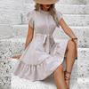 Women's Summer Temperament Polka Dot Ruffle Sleeve Dress Summer Button Shirt Tie Waist Drawstring A-line Dresses