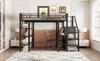 Loft Bed 140*200cm, Three-Layer Storage Shelf, Desk, Wardrobe, Safety Steps with Storage Compartment, High Fence Design, Iron Bed, Single Bed, Black