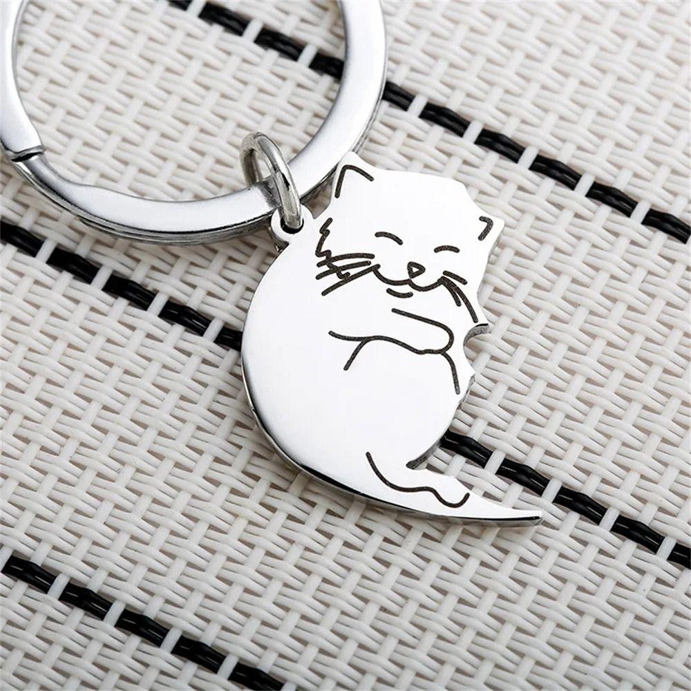 Stainless Steel Couple Keychain Hug Cat Lovers Keyring Matching Cat Key Ring  Valentine's Day Gift
