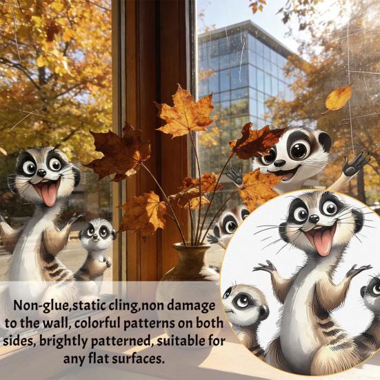 Статические наклейки на окна Смешные мультяшные животные Многоразовые наклейки на окна Водонепроницаемые Съемные наклейки для комнаты Офиса Дома Стеклянных дверей Декор окна
