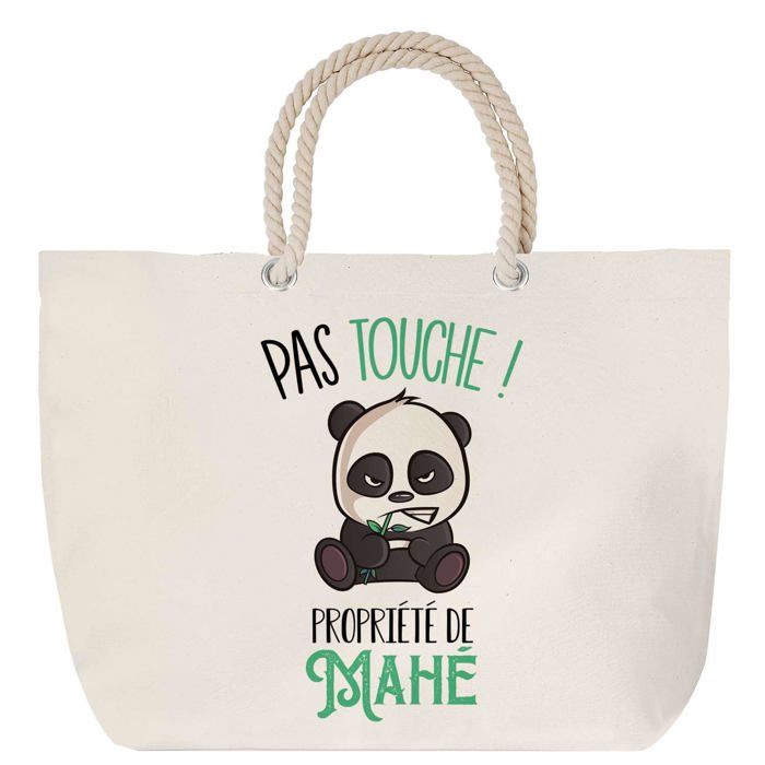 Sac de plage - PLANETEE - Anse corde Mahé Pas Touche Panda - Coton imprimé en France - Grande contenance - Anses solides