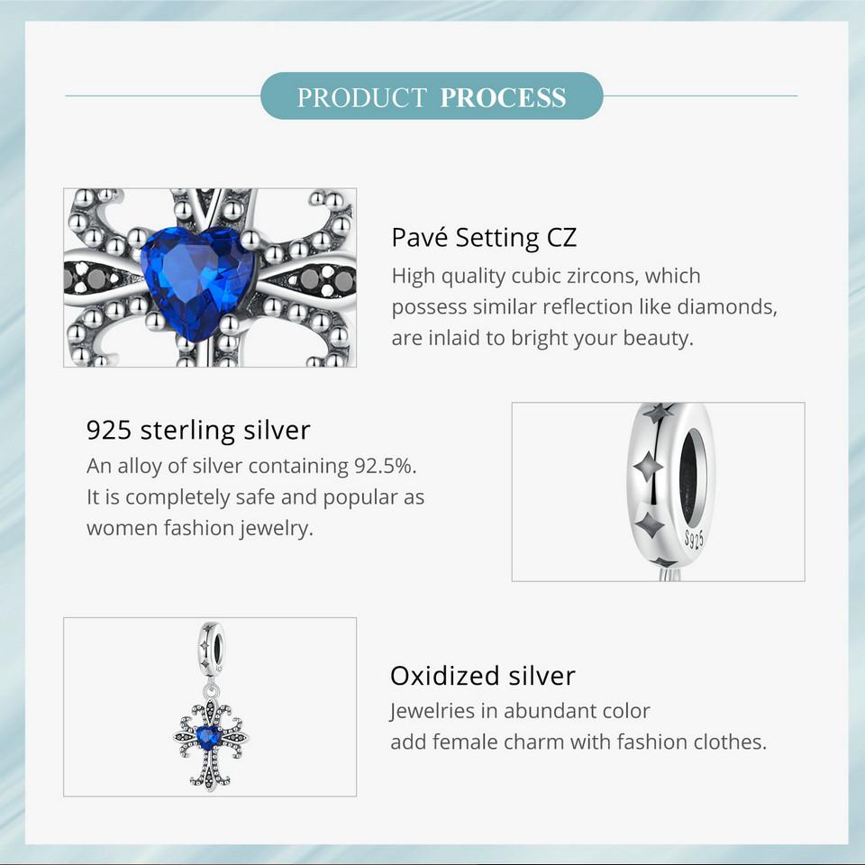 WOSTU Стерлингового серебра 925 пробы, винтажный кулон в виде креста, подвески, изысканные бусины в стиле ретро ирис для женщин, браслет и браслет, ювелирные изделия своими руками