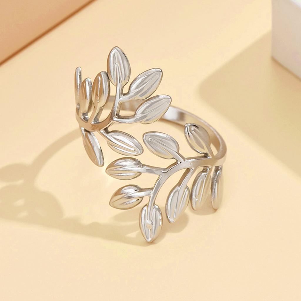 Luxury Leaf Stainless Steel Rings For Women Fashion Gold Plated Leaves Adjustable Open Finger Rings Party Wedding Jewelry Gift