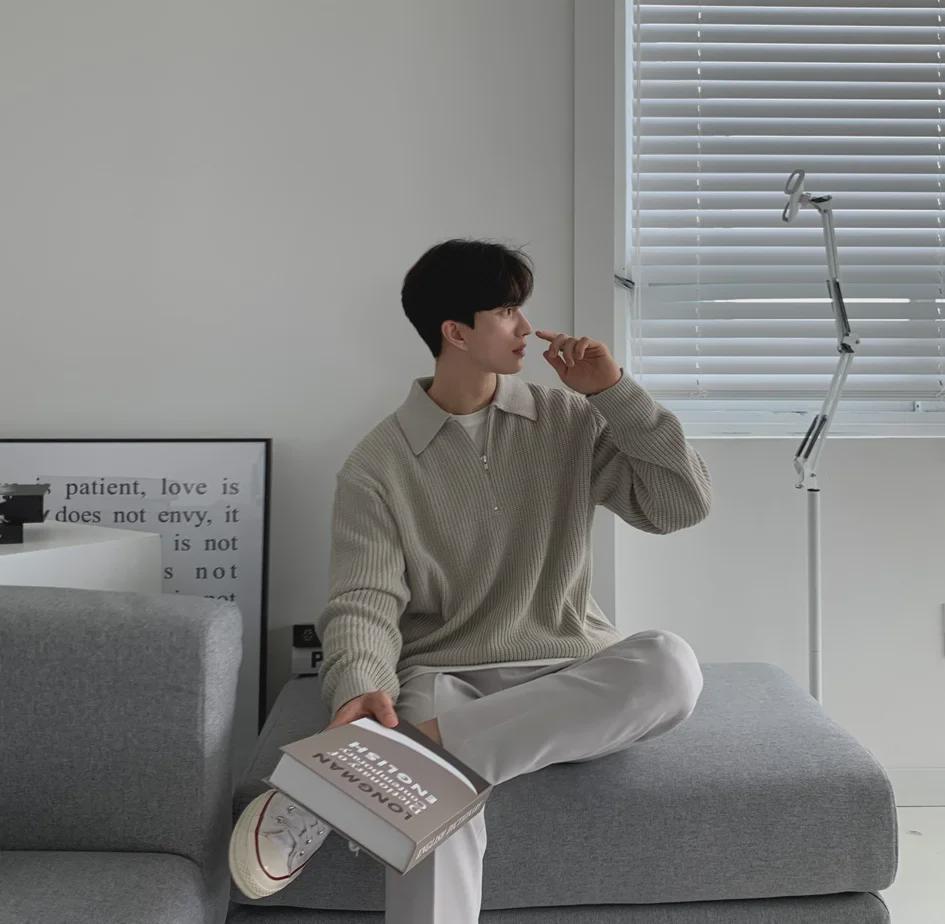 Мужская зимняя куртка-поло со свободными лацканами - модная трикотажная одежда