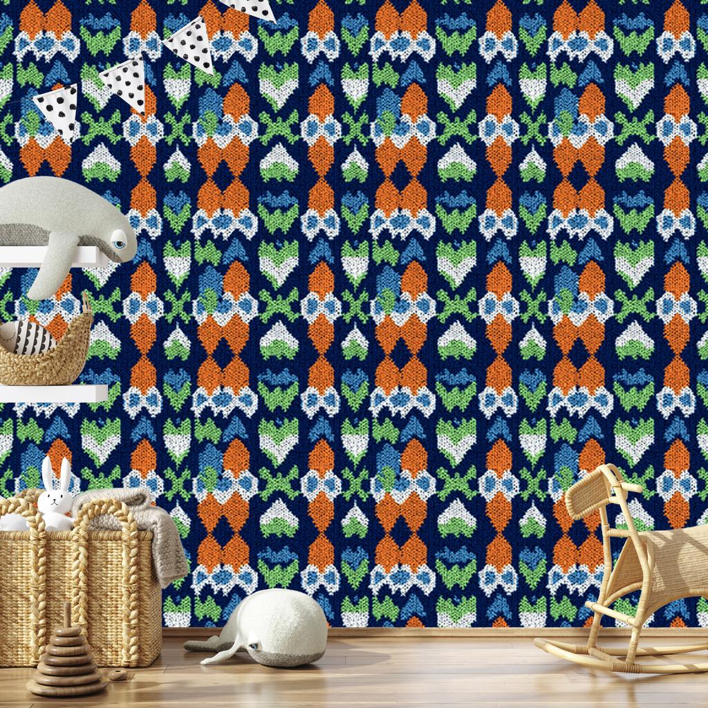 Colorful knitted wallpaper navy blue and blue for the living room and bedroom 50x1000