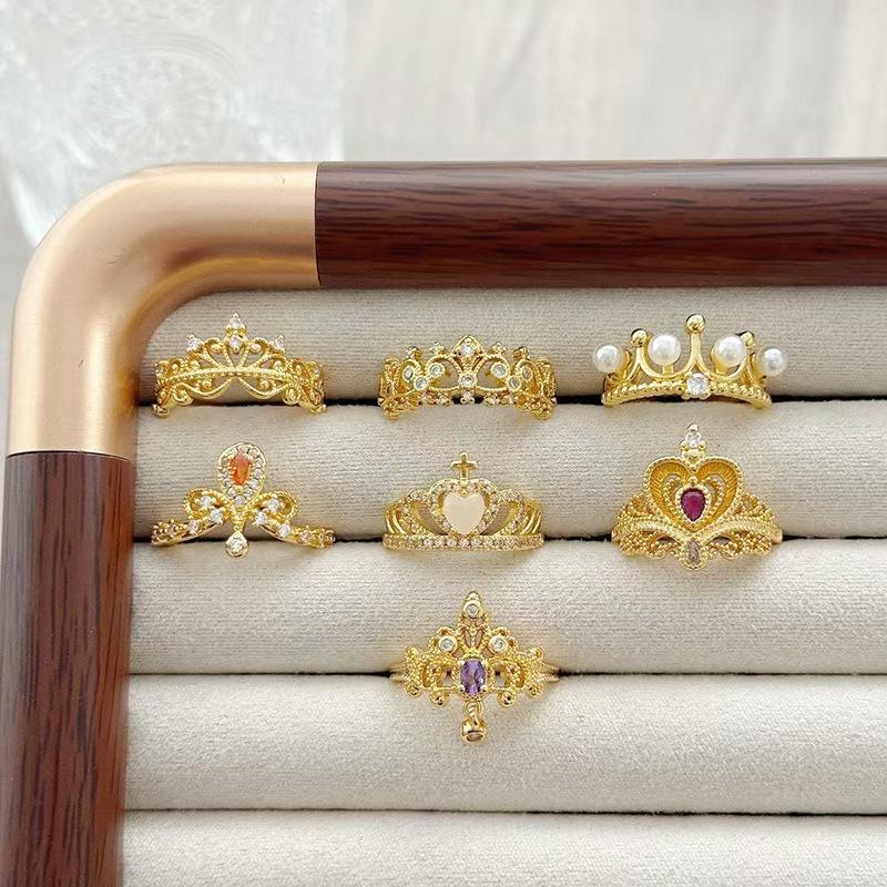 Средневековое Винтажное Легкое Роскошное Кольцо с Открытым Безелем и Короной из Бусин, Изысканное Французское Кольцо на Указательный Палец в Ретро Придворном Стиле с Цирконом