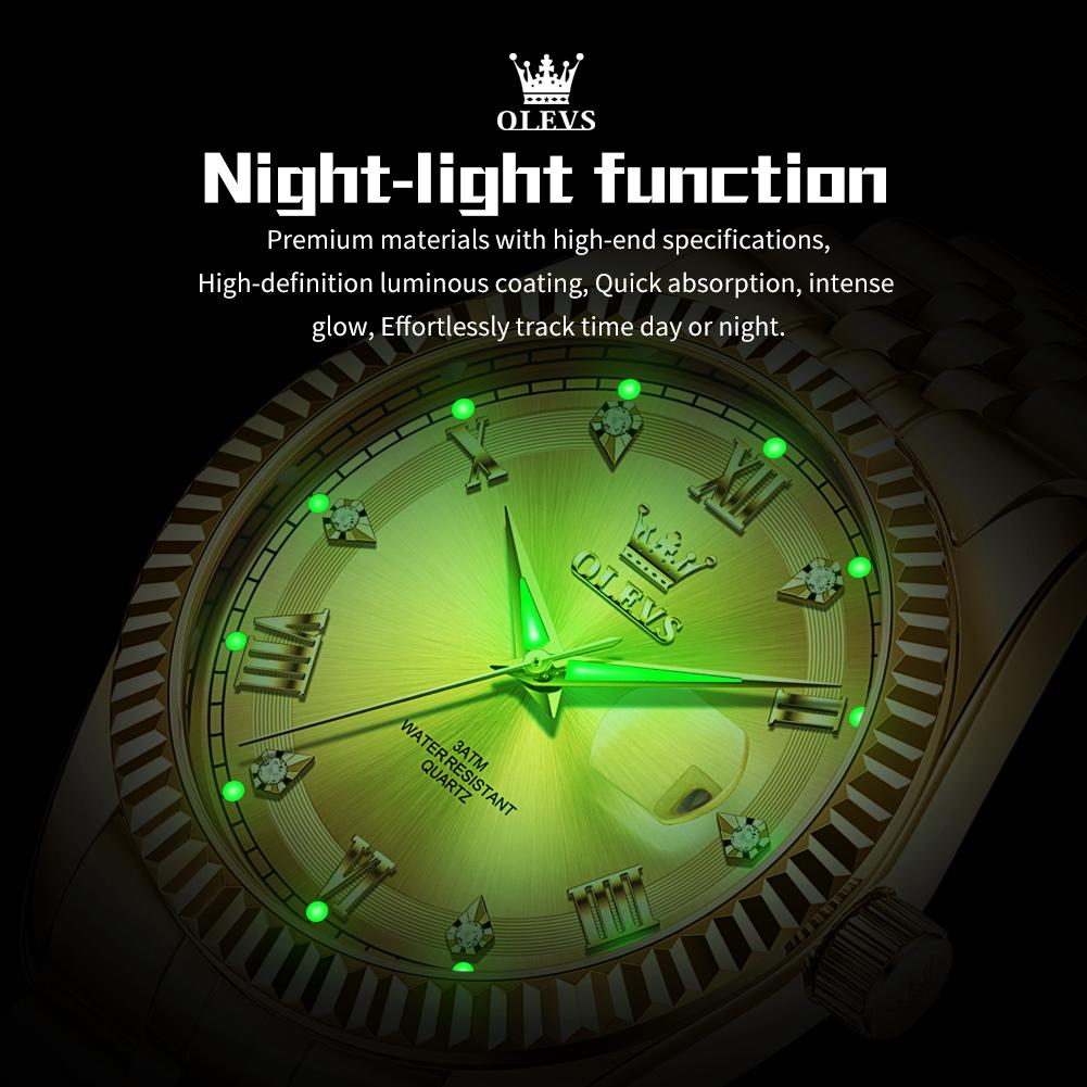 OLEVS Luxury Gold Quartz Watches For Man Original Chronograph Date Stainless Steel Waterproof Luminous Top Brand Mens Watch 5680