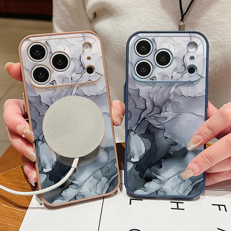 Чехол Для iPhone 17 Pro Max Розовый Мраморный Рисунок Магнитный Для Magsafe Гибридный Тонкий Матовый Чехол Для iPhone 16 15 14 13 Pro Max