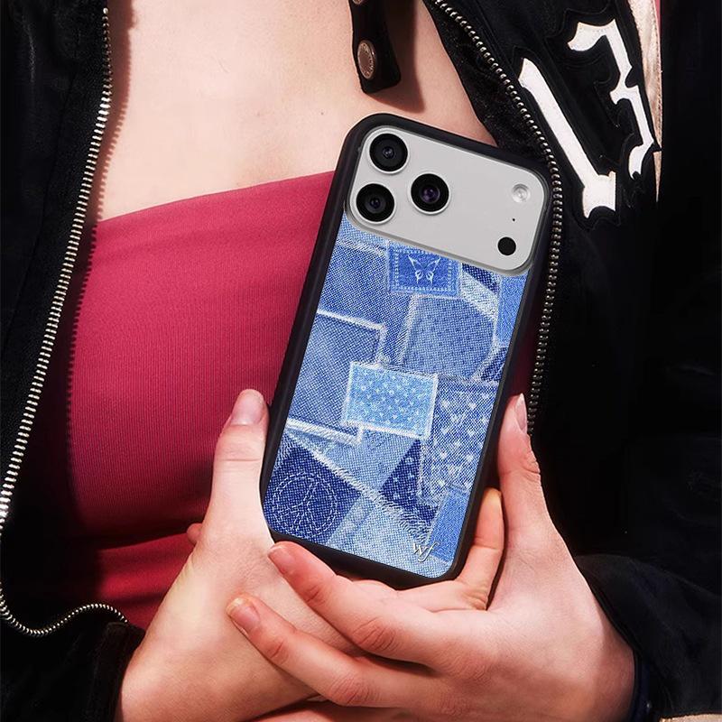Джинсовый чехол WildFlow Blue для iPhone 17/16 Pro Max/15 Plus - Защитная крышка