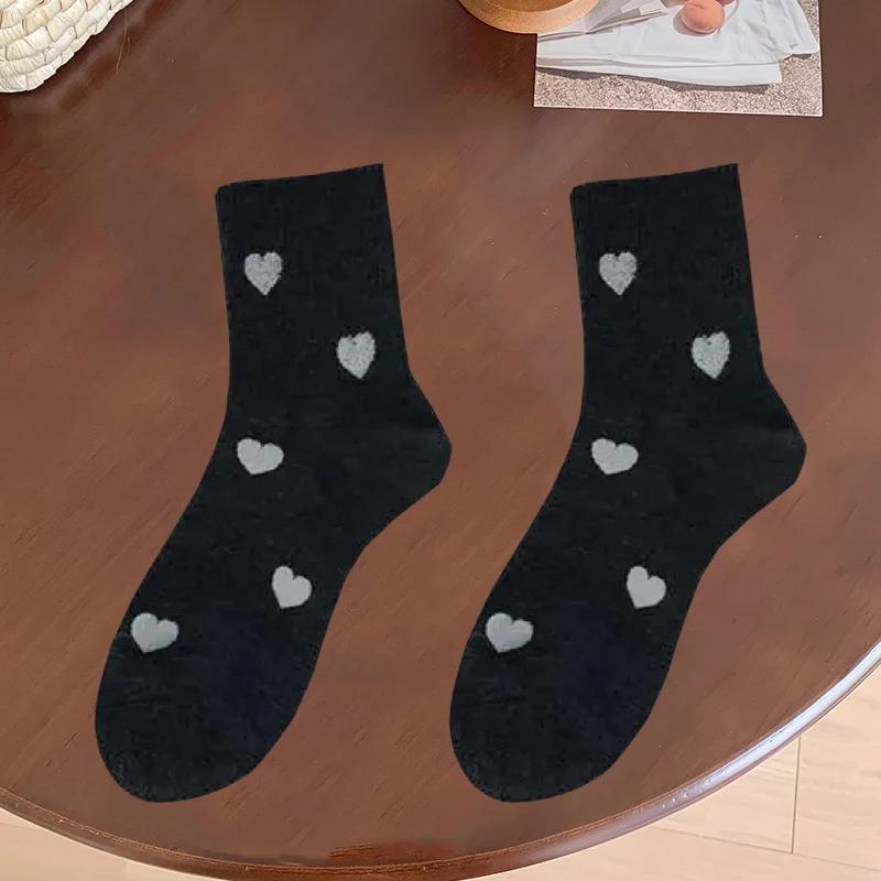 Autumn Winter Women's Socks Cute Heart Shaped Mid Tube New Ins Trendy Trendy Versatile High Beauty Duty Series Socks 1/5 Pairs