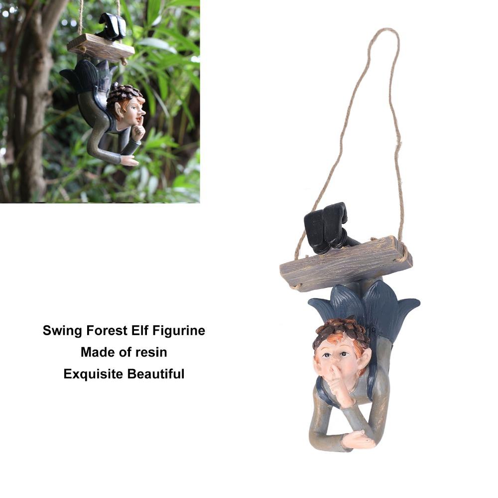 Resin Swinging Elf Figurine Hanging Resin Garden Statue Outdoor Elf Sculpture For Garden